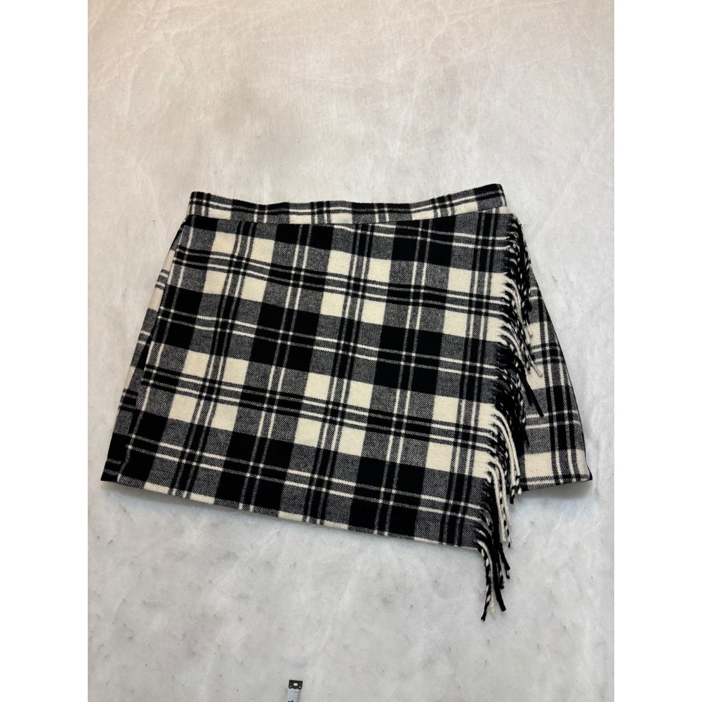 Antonio‎ Melani Black White Plaid Fringe Wrap Mini Skirt Size 14 NWT